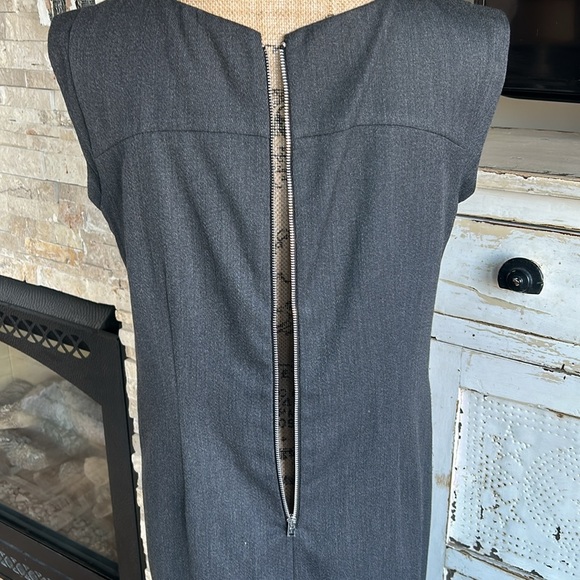 J Crew black label faux leather pocket wool blend shift dress charcoal gray zip - Picture 10 of 16